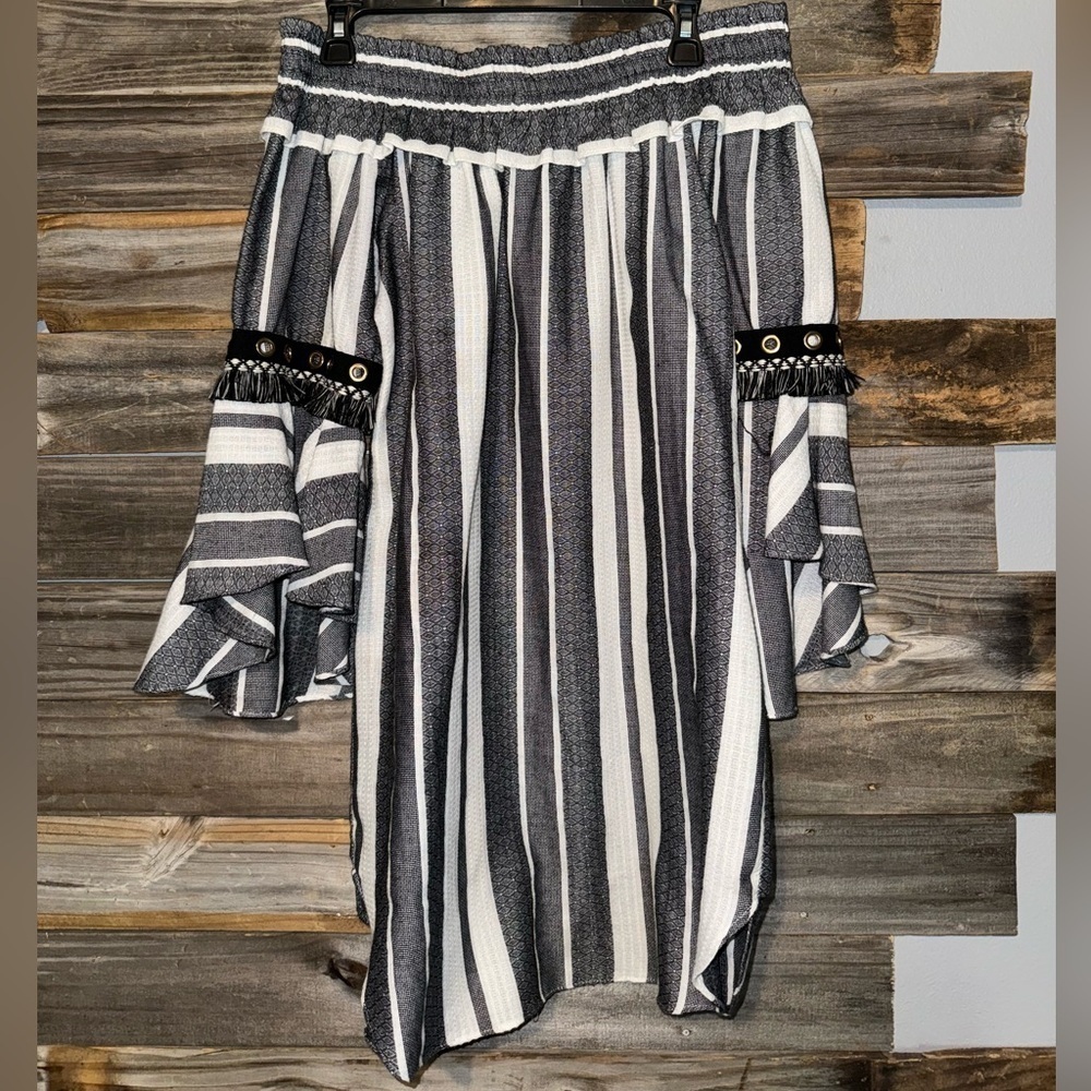 MISA Los Angeles Cybele Striped Off-Shoulder Bell Sleeve Mini Dress- Size m - Picture 3 of 7